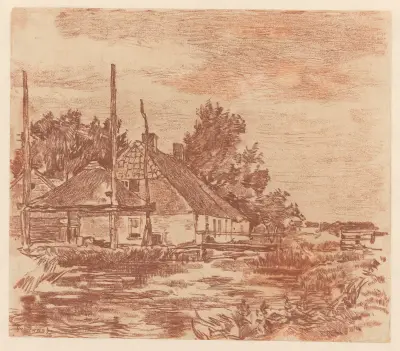 Gård vid vattnet av Willem de Zwart