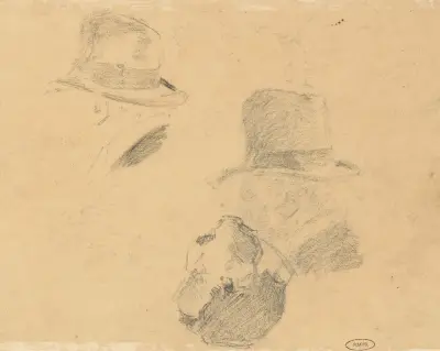 Manskop en studies van hoeden av Willem de Zwart