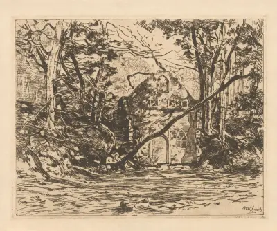 Ruinen vid en damm (Lage Vuursche) av Willem de Zwart