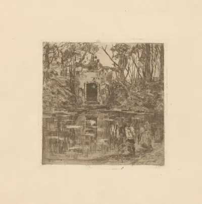 Ruin vid en damm (Lage Vuursche) av Willem de Zwart
