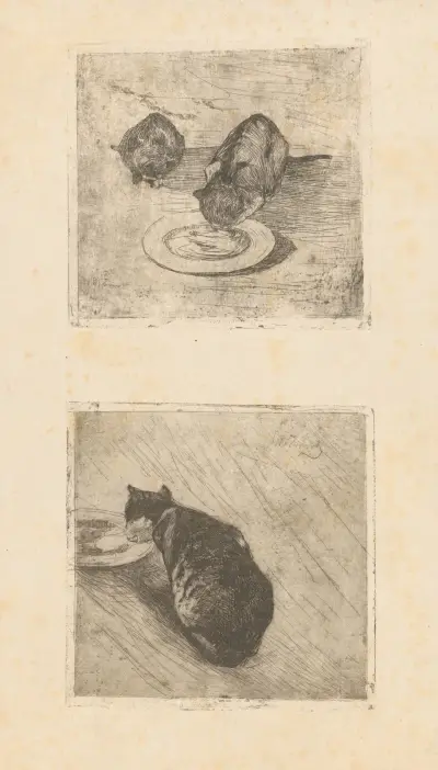 Två katter; mjölkdrickande katt av Willem de Zwart