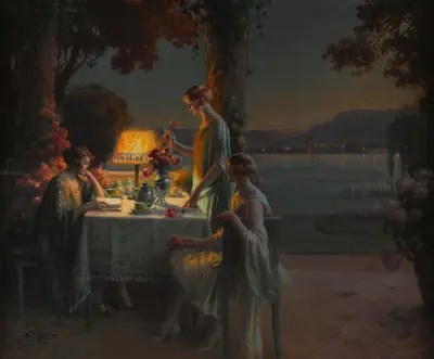 Jeunes femmes au bord du lac av Delphin Enjolras