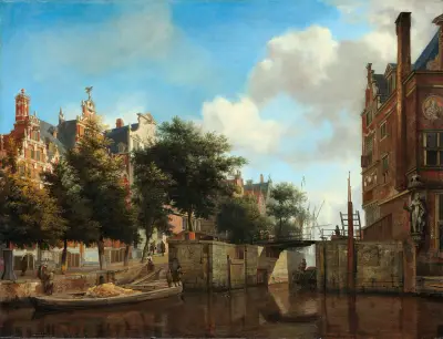 Amsterdam City View with Houses on the Herengracht and the old Haarlemmersluis av Jan van der Heyden