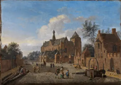 Der Kirchplatz von Veere in Zeeland av Jan van der Heyden