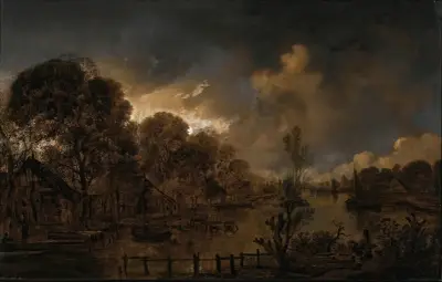 A canal by moonlight av Aert van der Neer