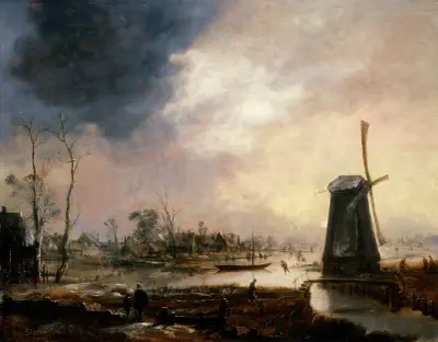 A Winter Landscape with a Windmill av Aert van der Neer