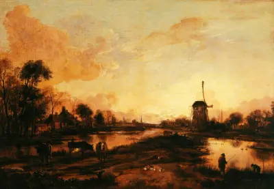 Coucher de soleil sur l’Yssel av Aert van der Neer