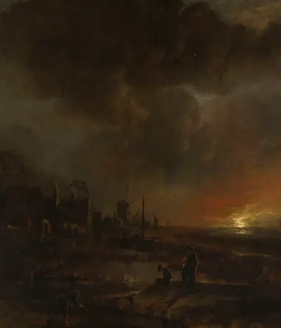 Fishing at night av Aert van der Neer