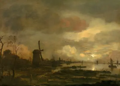 Landscape by Moonlight – nr 1 av Aert van der Neer