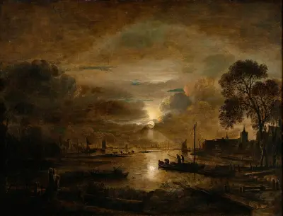 Moonlight at a Dutch River av Aert van der Neer