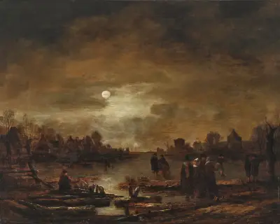 Moonlit river landscape av Aert van der Neer