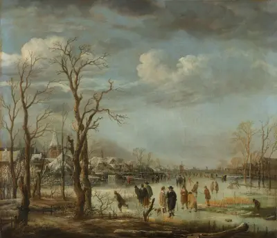 Winter Landscape near a Town with Bare Trees av Aert van der Neer