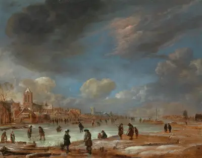 Winter Landscape near a Town with Kolf Players av Aert van der Neer