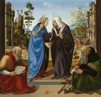 The Visitation with Saint Nicholas and Saint Anthony Abbot av Piero di Cosimo