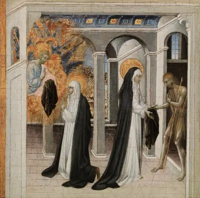 St. Catherine of Siena and the Beggar av Giovanni di Paolo