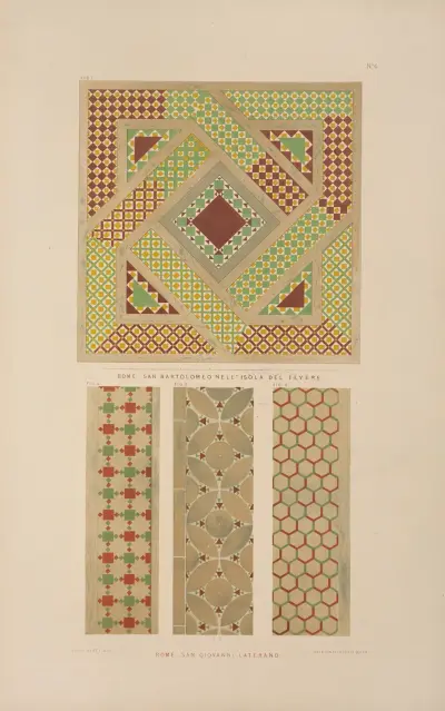Fig. 1. Rom, San Bartolomeo på Tiberön; Fig. 2, 3 och 4. Rom, San Giovanni Laterano av Matthew Digby Wyatt
