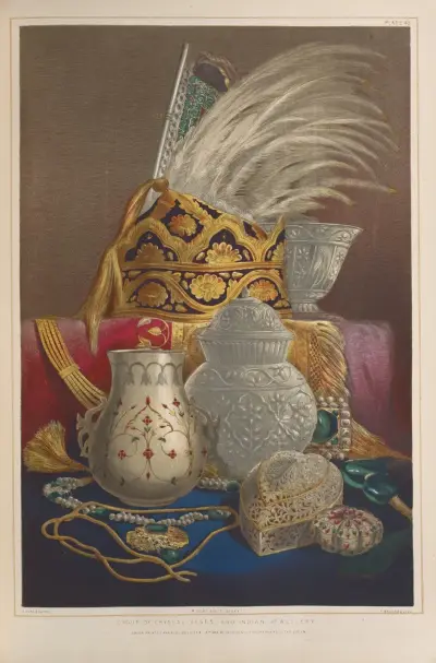 Group of crystal vases, and Indian jewellery av Matthew Digby Wyatt