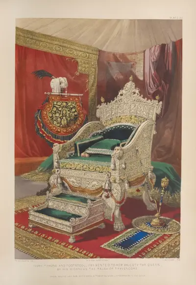 Ivory throne and footstool, presented to her majesty the queen, by his highness the rajah of Travencore av Matthew Digby Wyatt
