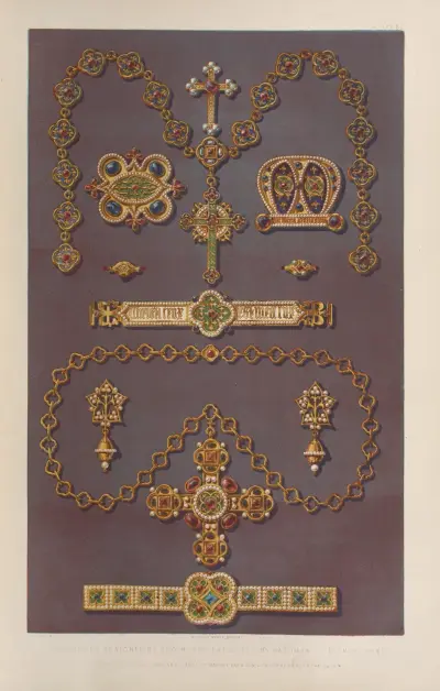 Von Pugin entworfener und von Hardman aus Birmingham gefertigter Schmuck von Matthew Digby Wyatt