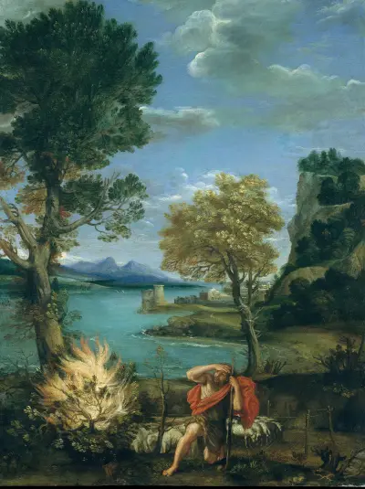 Landskap med Moses och den brinnande busken av Domenichino
