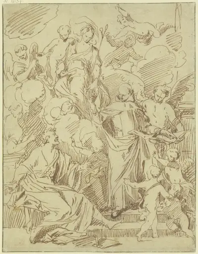 Maria z dwoma świętymi w otoczeniu wielu aniołów, Domenichino