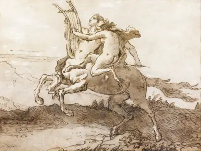 En kentaur med lyra, galopperande med en kvinnlig faun av Giovanni Domenico Tiepolo
