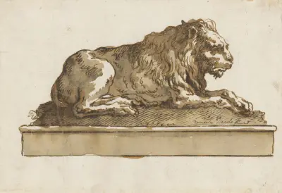 Ett lejon, liggande åt höger (på en bas) av Giovanni Domenico Tiepolo