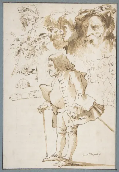 Caricature of a Gentleman and Other Studies av Giovanni Domenico Tiepolo