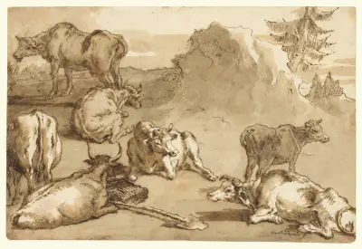 Boskap i landskap av Giovanni Domenico Tiepolo