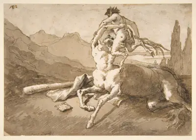 Kentaur, der einen jugendlichen Satyr stützt von Giovanni Domenico Tiepolo