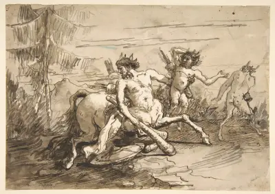 Kentaur med klubba och två satyrer av Giovanni Domenico Tiepolo
