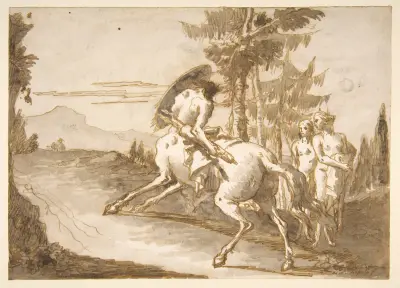 Kentaur med sköld och två satyrer av Giovanni Domenico Tiepolo