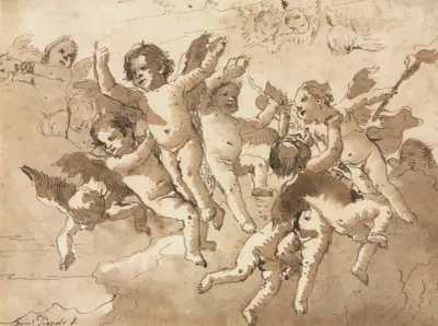 Cupid in the Clouds with Attendant Cherubs av Giovanni Domenico Tiepolo
