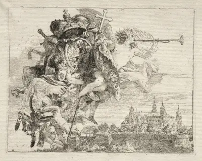 Dedication with Winged Figure of Fame bearing the Arms of the Prince-Bishop of Wurzburg av Giovanni Domenico Tiepolo