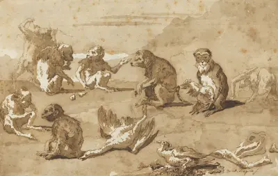 Åtta apor, en död gås och en skarv av Giovanni Domenico Tiepolo