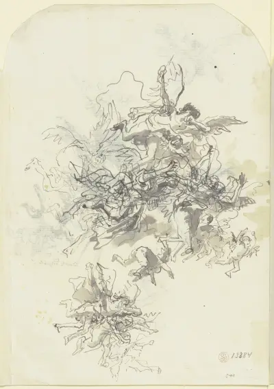 Flygande änglar och putti av Giovanni Domenico Tiepolo
