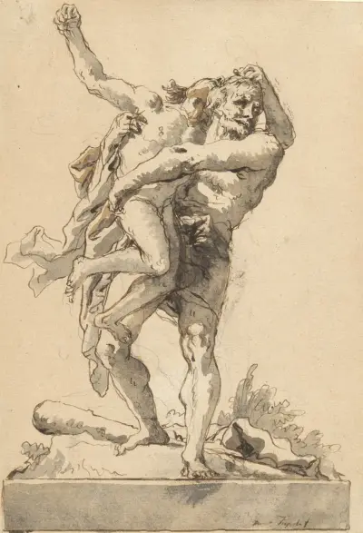 Herkules och Antaios (med sockel under) av Giovanni Domenico Tiepolo