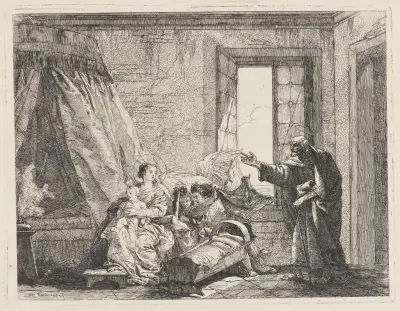 Josef förmedlar Guds budskap till Maria att fly av Giovanni Domenico Tiepolo