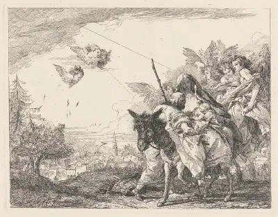 Josef stående, tillber barnet av Giovanni Domenico Tiepolo