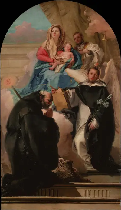 Madonna med barnet och tre helgon av Giovanni Domenico Tiepolo