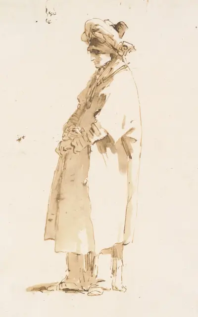 Man med en utsmyckad huvudbonad, vänd åt vänster av Giovanni Domenico Tiepolo