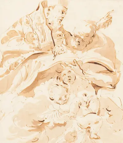 Påvlig deklaration (S:t Augustinus med skrivare och änglar) av Giovanni Domenico Tiepolo