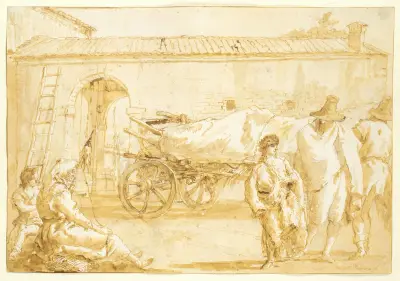 Bönder med kärra av Giovanni Domenico Tiepolo