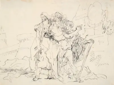 Priam och följeslagare utanför Trojas murar av Giovanni Domenico Tiepolo