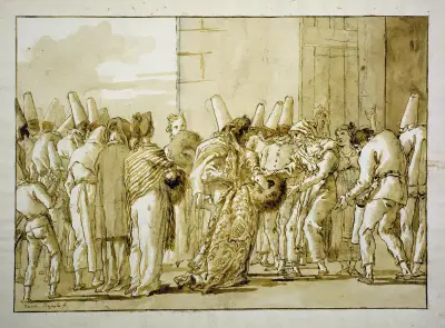 Punchinellas far kommer hem med sin brud av Giovanni Domenico Tiepolo