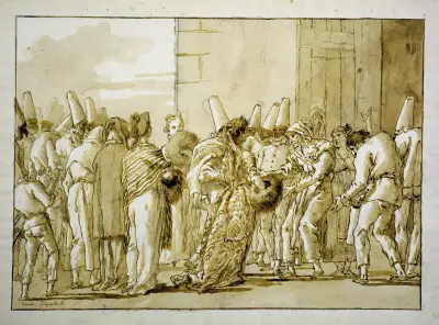 Punchinella’s Father Brings Home His Bride av Giovanni Domenico Tiepolo