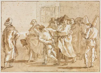 Punchinello arresterad av Giovanni Domenico Tiepolo