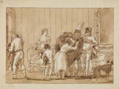 Punchinello som sömmerska av Giovanni Domenico Tiepolo