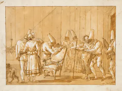 Punchinello is Helped to a Chair av Giovanni Domenico Tiepolo