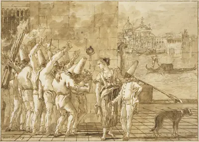 Punchinellos farväl till Venedig av Giovanni Domenico Tiepolo
